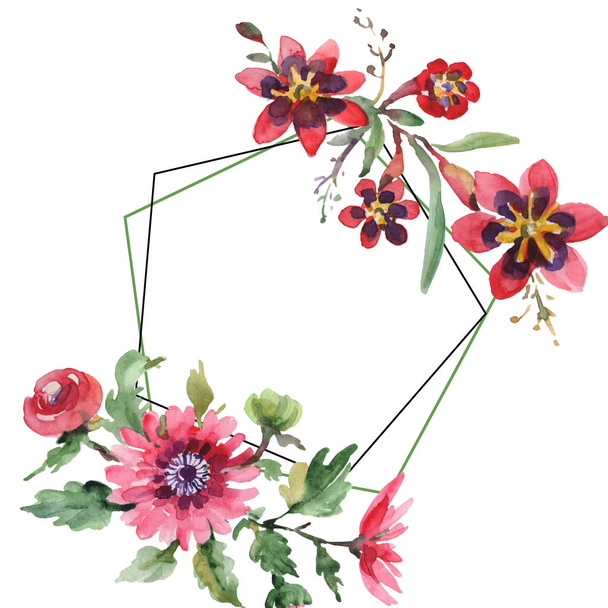 Bukiety kwiatowe kwiaty botanicznych. Zestaw ilustracji tle akwarela. Ramki granicznej ornament square. - Zdjęcie, obraz