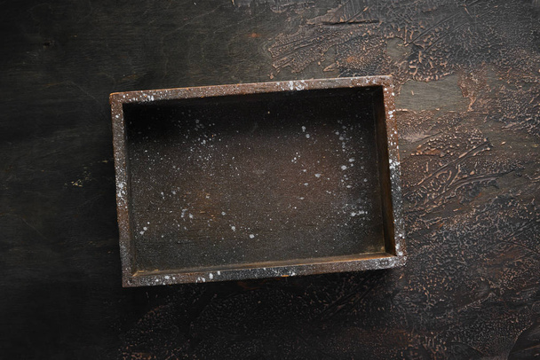 Old Wooden box on Wooden background. Top view. Free copy space. - Valokuva, kuva