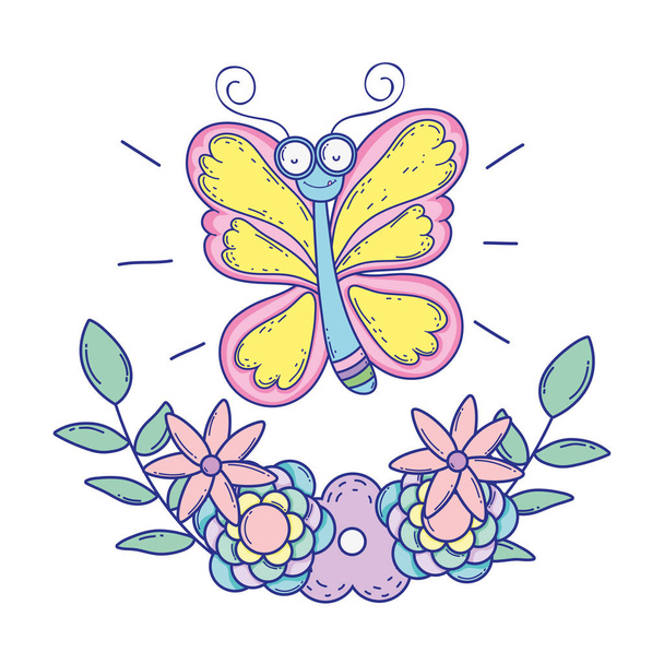 mooie vlinder met florale decoratie - Vector, afbeelding