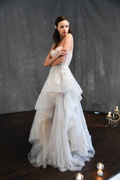 NEW YORK, NY - APRIL 14: A model posing during Galia Lahav Spring 2020 bridal fashion presentation at New York Fashion Week: Bridal on April 14, 2019 in NYC. - Foto, afbeelding