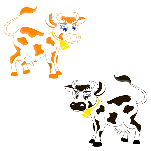 . Sevimli karikatür kırmızı ve web için tek renkli çiftlik hayvan, baskı için, ambalaj tasarımı için, ürün tasarımı için - Vektör, Görsel