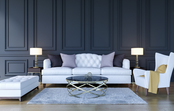 Moderno classico di lusso soggiorno interno sfondo con cornice poster modello up, 3D Rendering
 - Foto, immagini