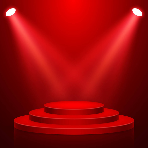 podium d'étape ronde avec lumière. Scène vectorielle toile de fond. Scène festive du podium avec tapis rouge pour la cérémonie de remise des prix. Illustration vectorielle
 - Vecteur, image