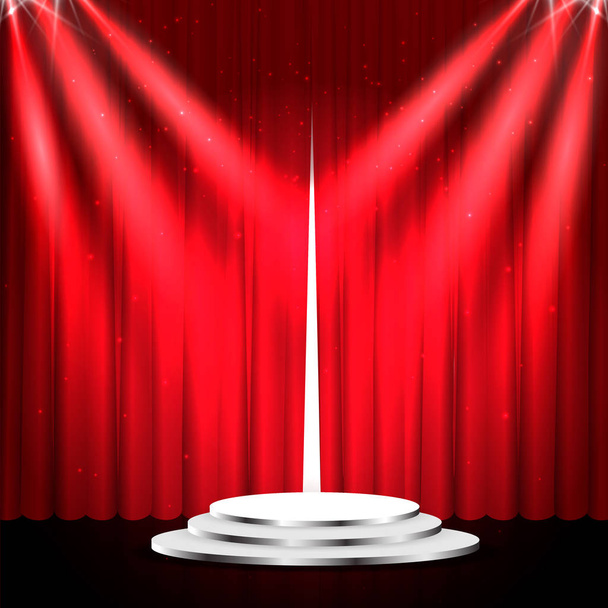 赤いカーテンが付いているステージの表彰台 - ベクター画像