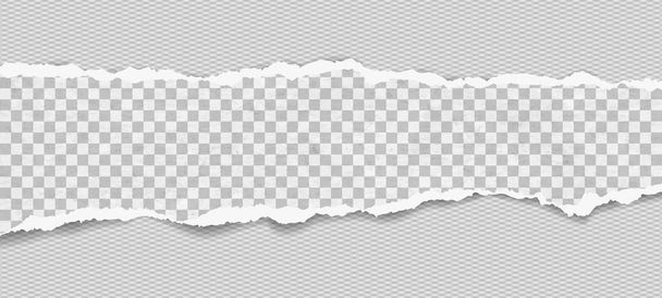 Το σχισμένο, σχισμένο, τετράγωνο και οριζόντιο χαρτί λωρίδα με μαλακή σκιά είναι σε γκρι φόντο. Απεικόνιση διανυσματικού προτύπου - Διάνυσμα, εικόνα