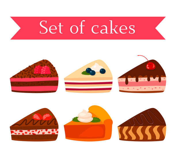 El juego de las galletas distintas sabrosas - el chocolate, la nuez, la frambuesa, la fresa y la calabaza. ilustración vectorial plana aislada
 - Vector, imagen
