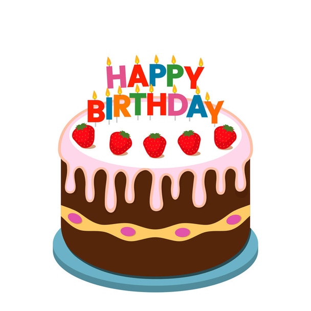  Strawberry chocolate cake with candles - birthday greeting card flat vector illustration isolated - ベクター画像