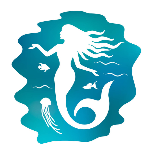 Silhouette d'une belle sirène aux cheveux longs sous l'eau. illustration vectorielle plate isolée
 - Vecteur, image