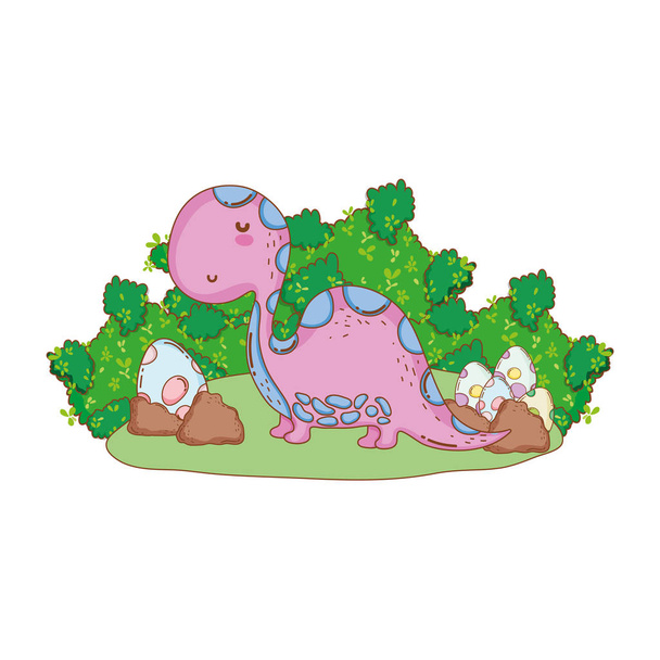 cute apatosaurus with eggs - Vector, Image