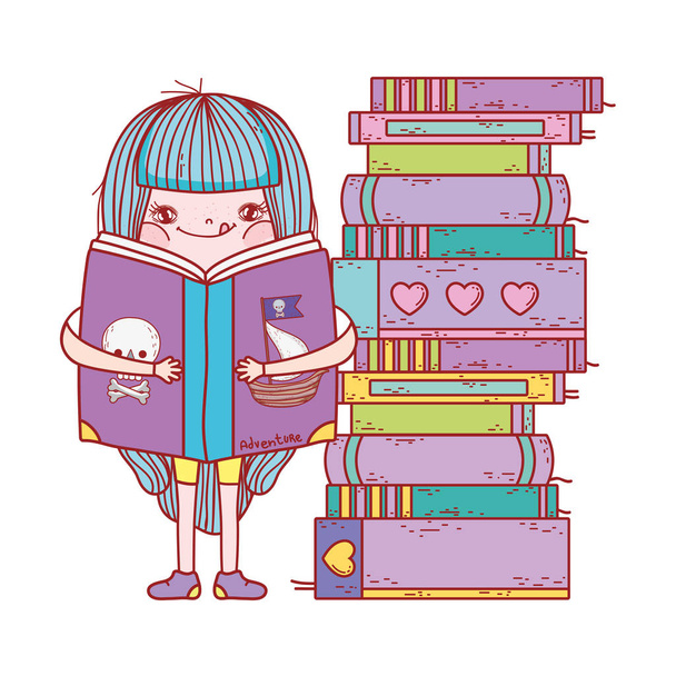ευτυχισμένος μικρό κορίτσι ανάγνωση βιβλίων - Διάνυσμα, εικόνα