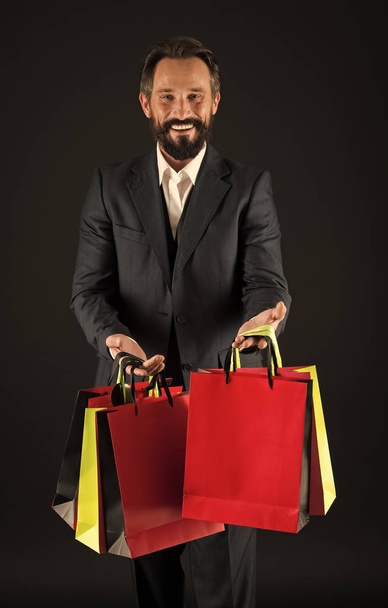 Shopper concept. Happy shopper with shopping bags. Shopper addict with paper bags. Personal shopper - Foto, Imagem