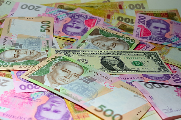 Dólar dos EUA e Hryvnia ucraniana
 - Foto, Imagem