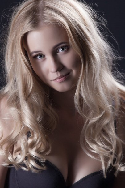 Smiling beautiful blonde with curly hair - Zdjęcie, obraz