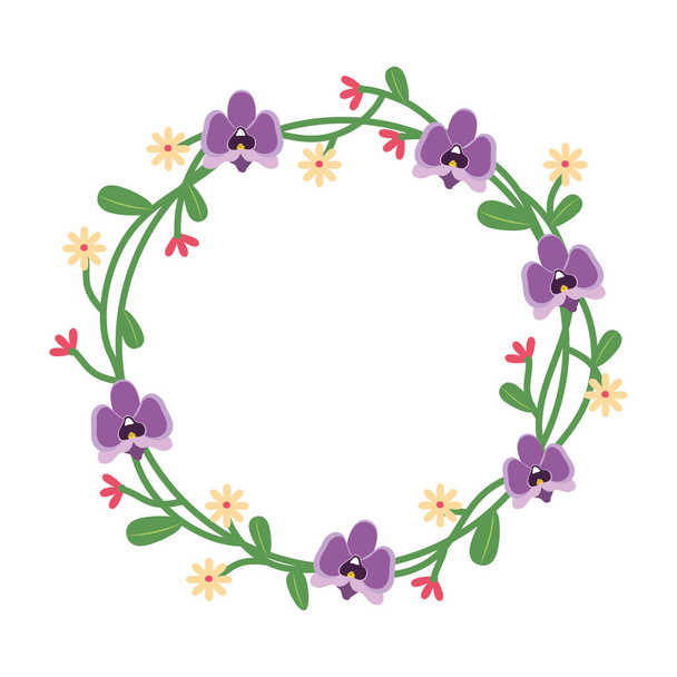 wreath with flowers and leaves - Вектор, зображення