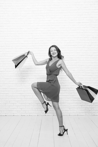 Fashion. Black Friday sales. happy woman go shopping. Happy shopping online. Happy holidays. Last preparations. big sale in shopping mall. Crazy girl with shopping bags. Fast payment - Foto, Imagen
