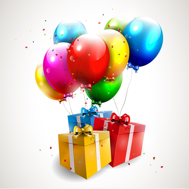 Flying colorful balloons with gifts - Vettoriali, immagini