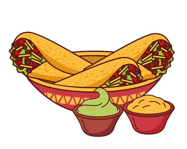 burrito's guacamole AD kaas Mexicaans eten traditionele - Vector, afbeelding