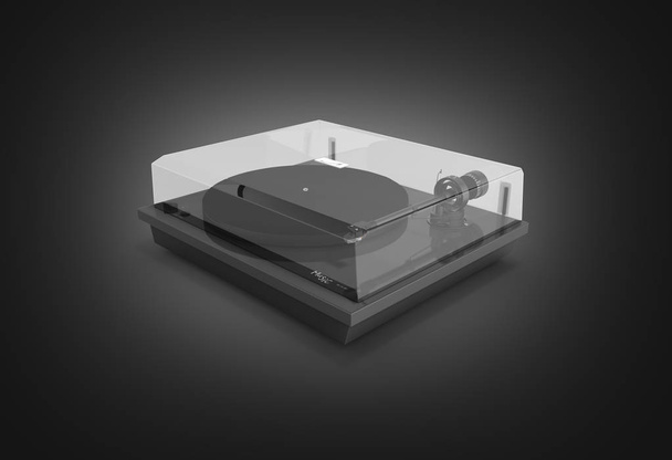 Tocadiscos de vinilo aislado sobre fondo de gradiente negro 3d
 - Foto, Imagen