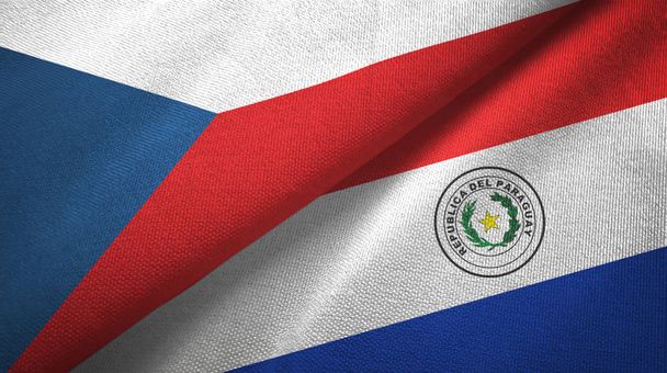 Czech Republic and Paraguay two flags textile cloth, fabric texture - Photo, Image