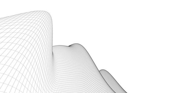 Terreno de marco de alambre 3d abstracto, Ilustración 3d, Curva de contorno
 - Foto, imagen