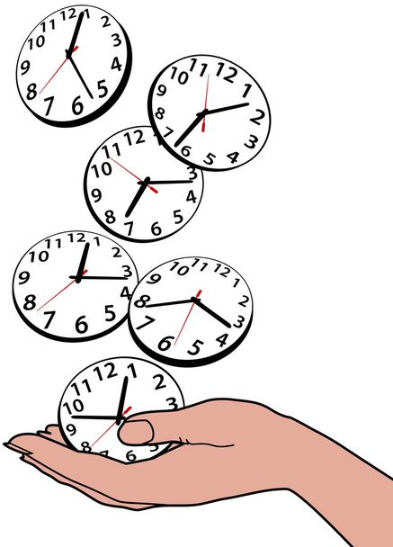 Busy person hand save time clocks - Vector, Image