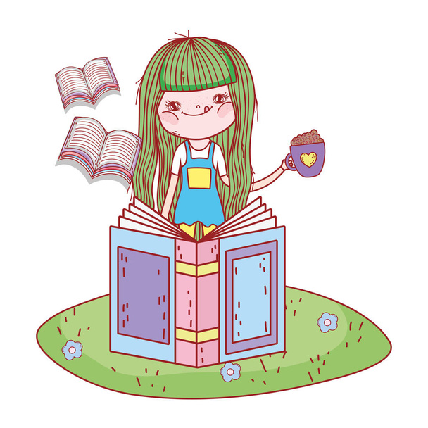 felice bambina che legge libri sul campo
 - Vettoriali, immagini