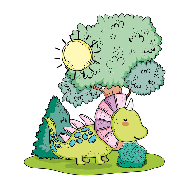 cute dinosaur with tree in the landscape - Vecteur, image