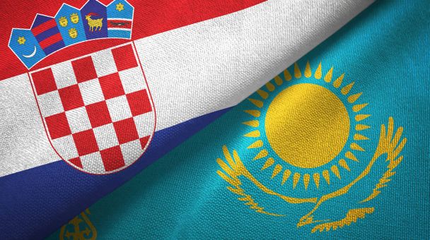 Croatia and Kazakhstan two flags textile cloth, fabric texture - Photo, Image