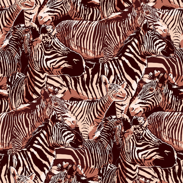 Nahtlos wiederholtes Muster stehender Zebras - Vektor, Bild