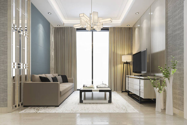 3d rendering di lusso e soggiorno moderno con divano in tessuto
 - Foto, immagini