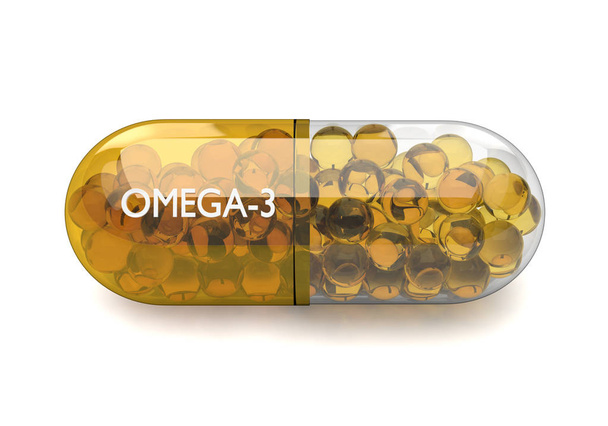  3d render of omega 3 capsule over white - Foto, Imagen
