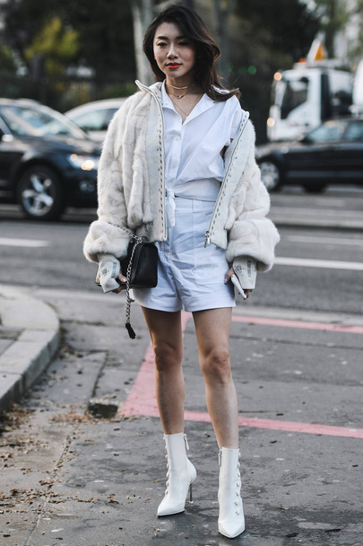 Paris, France - March 04, 2019: Street style outfit - Fashionable person after a fashion show during Paris Fashion Week - PFWFW19 - Photo, Image