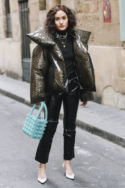 Paris, France - March 03, 2019: Street style outfit -   after a fashion show during Paris Fashion Week - PFWFW19 - Valokuva, kuva