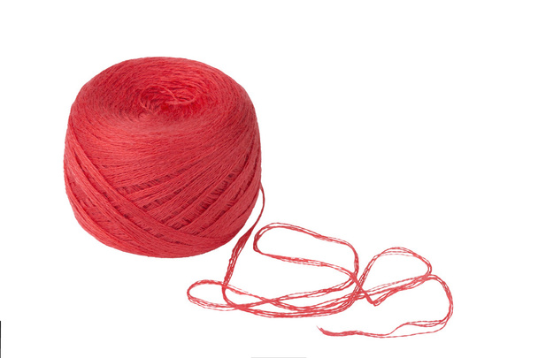 Ball of red yarn isolated on white - Φωτογραφία, εικόνα