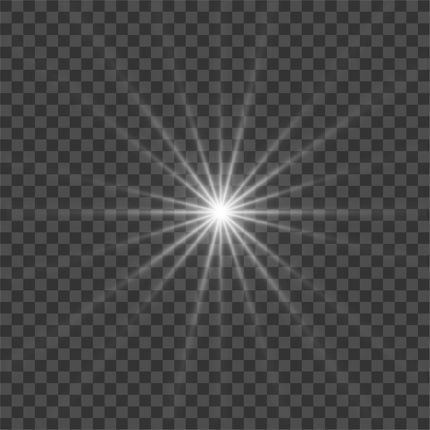 A fehér, gyönyörű fény felrobban egy átlátszó robbanással. Vektor, fényes illusztráció a tökéletes hatás a csillogás. Fényes Csillag. Átlátszó fény a fény gradiens, fényes villanás. - Vektor, kép