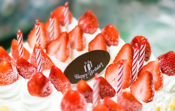 strawberry shortcake ice cream and candle light  - Photo, Image