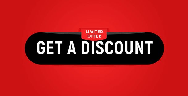 Get a discount black web button on red background for web design, black friday sale and other discount programs. Vector illustration. - Vector, Image