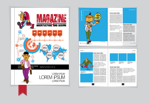 ベクトルレイアウトパンフレット、チラシ、漫画のキャラクターとのビジネスのためのプレゼンテーション - ベクター画像