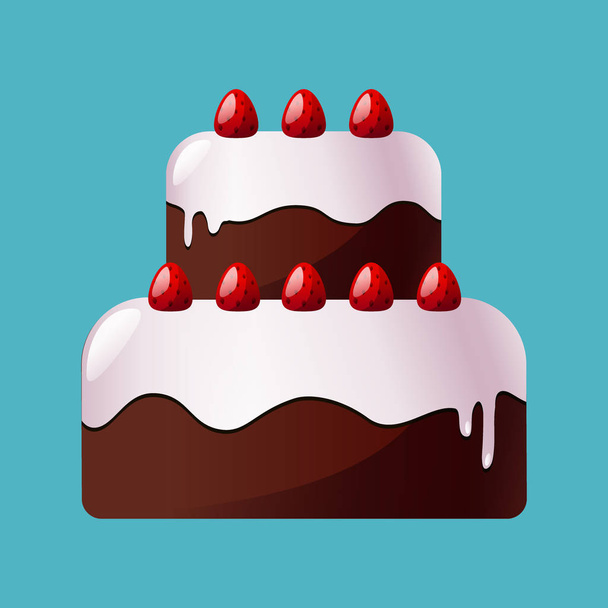 イチゴが孤立したベクトルチョコレートウェディングケーキ - ベクター画像