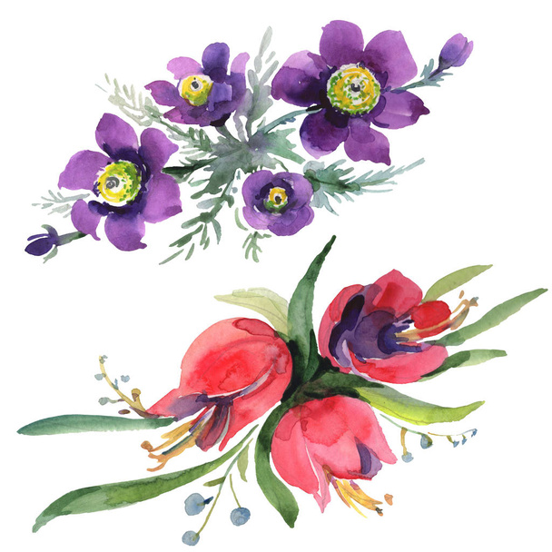 Bouquets floral botanical flowers. Watercolor background illustration set. Isolated bouquets illustration element. - Foto, Imagem
