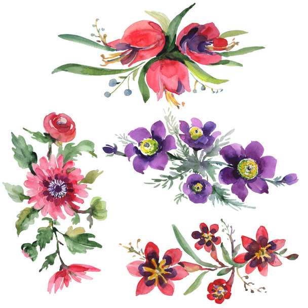 Bouquets floral botanical flowers. Watercolor background illustration set. Isolated bouquets illustration element. - Foto, Bild