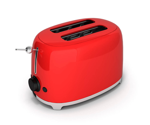 Red retro toaster isolated on white background 3d - 写真・画像