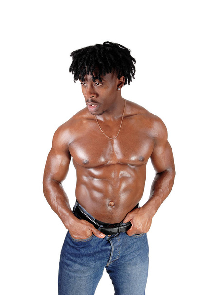 African young man standing shirtless with his body - Photo, image