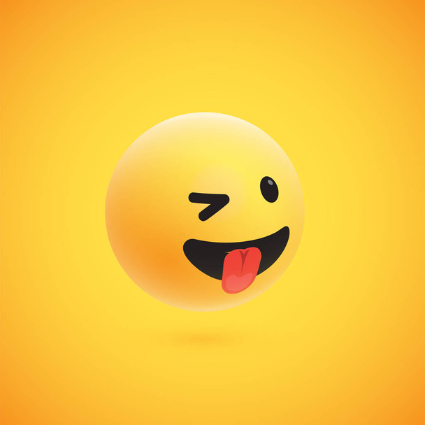 Cute high-detailed yellow 3D emoticon for web, vector illustration - Вектор,изображение