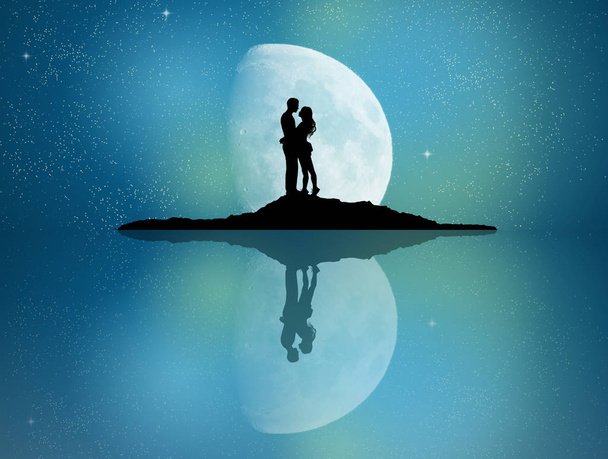 couple reflected in the moonlight - Photo, image