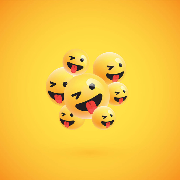 Group of high detailed yellow emoticons, vector illustration - Wektor, obraz