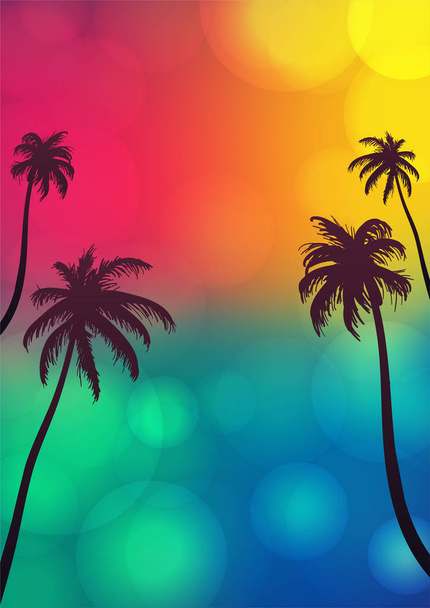 Palm tree silhouettes with bokeh lights - Vector, Image