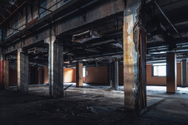 The abandoned industrial building. Fantasy interior scene. - Photo, Image