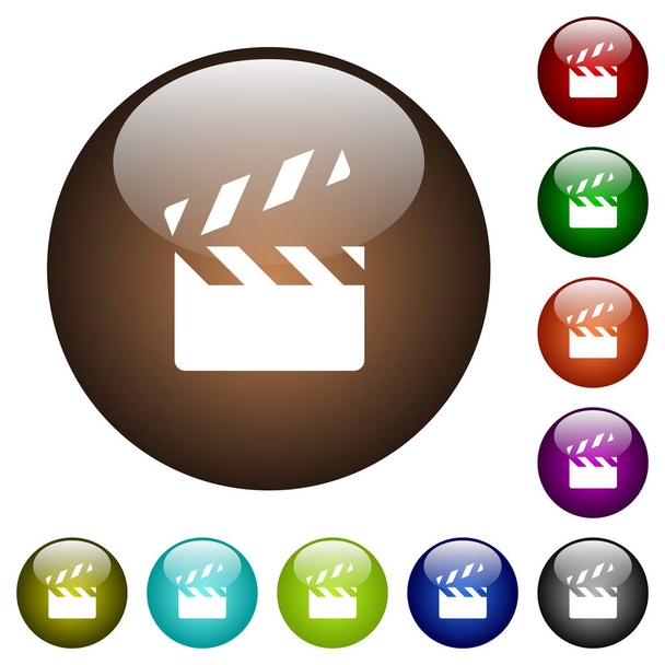 Clapperboard color glass buttons - Vector, Image