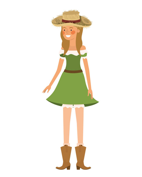 farmer woman with straw hat - Vector, afbeelding
